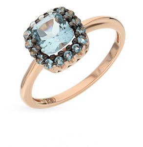 Золотое кольцо с топазом и фианитами