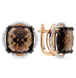 золотые серьги с раухтопазами и бриллиантами