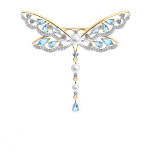 золотая брошь с топазами, фианитами и жемчугом SOKOLOV 794046*