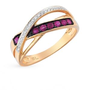 золотое кольцо с рубинами и бриллиантами