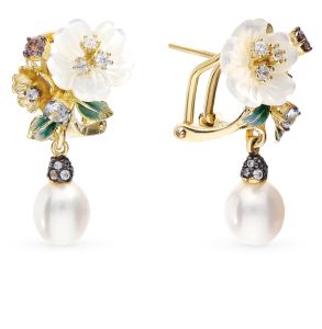 серебряные серьги с фианитами и жемчугом