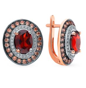 золотые серьги с фианитами и гранатом