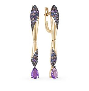 золотые серьги с аметистом и фианитами