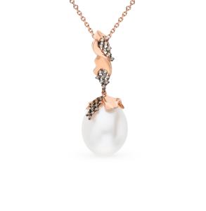 золотая подвеска с фианитами и жемчугом