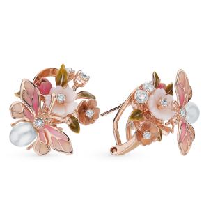 серебряные серьги с фианитами и жемчугом