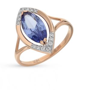золотое кольцо с танзанитом и фианитами SOKOLOV 714496*