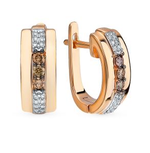 Золотые серьги с коньячными бриллиантами