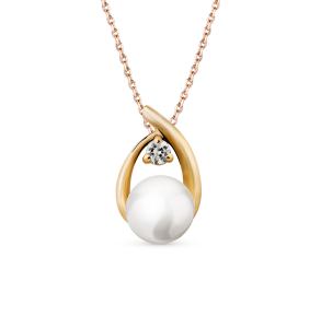 золотая подвеска с фианитами и жемчугом