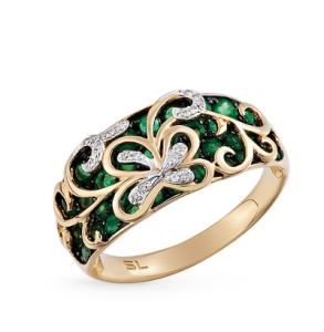 золотое кольцо с изумрудами и бриллиантами