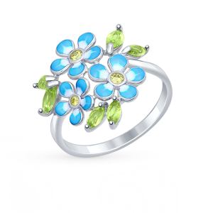серебряное кольцо с хризолитом, фианитами и эмалью SOKOLOV 92011321