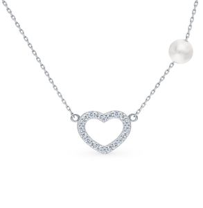 серебряное шейное украшение с фианитами и жемчугом