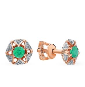 золотые серьги с изумрудами и бриллиантами