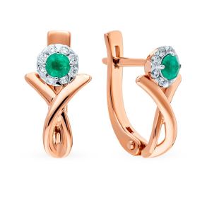 золотые серьги с изумрудами и бриллиантами