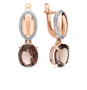 золотые серьги с раухтопазами и фианитами