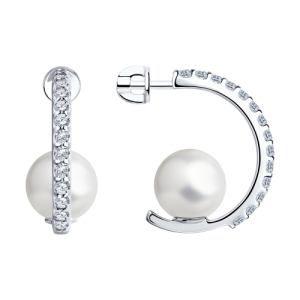 серебряные серьги с фианитами и жемчугом SOKOLOV 94023797