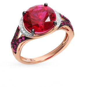 золотое кольцо с рубинами и бриллиантами