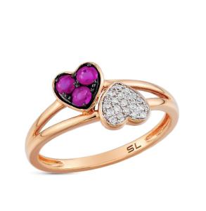 золотое кольцо с рубинами и бриллиантами