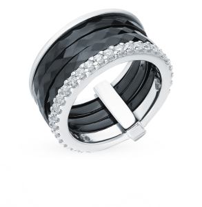 серебряное кольцо с керамикой и фианитами