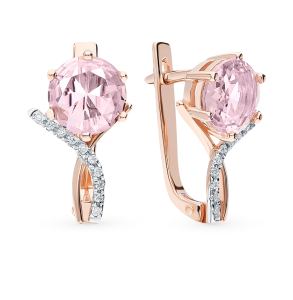 золотые серьги с морганитами и фианитами