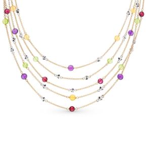 золотое шейное украшение с родолитами, хризолитом, аметистом и цитринами