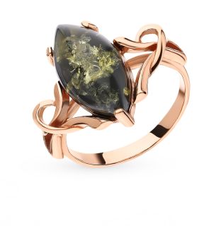 Серебряное кольцо с янтарем ЯНТАРНАЯ ВОЛНА 820067п: красное и розовое серебро 925 пробы, янтарь — купить в интернет-магазине SUNLIGHT, фото, артикул 86012