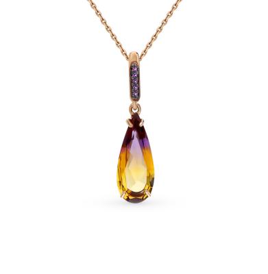 Золотая подвеска с аметрином и фианитами