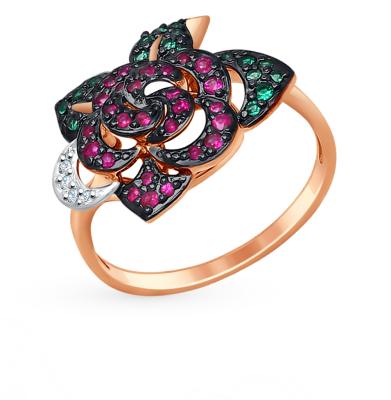 Золотое кольцо с корундом, изумрудами и бриллиантами SOKOLOV 6018012