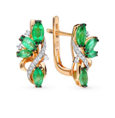 Золотые серьги с изумрудами и бриллиантами