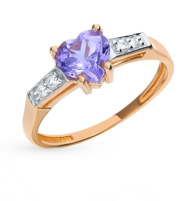 Золотое кольцо с наноситалом (хамелеон) и фианитами