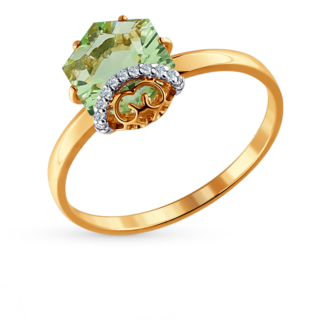 Фото «Золотое кольцо с фианитами и кварцем SOKOLOV 713772»