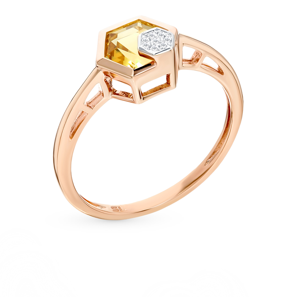 Золотое кольцо с кварцем и бриллиантами в Ростовe-на-Дону
