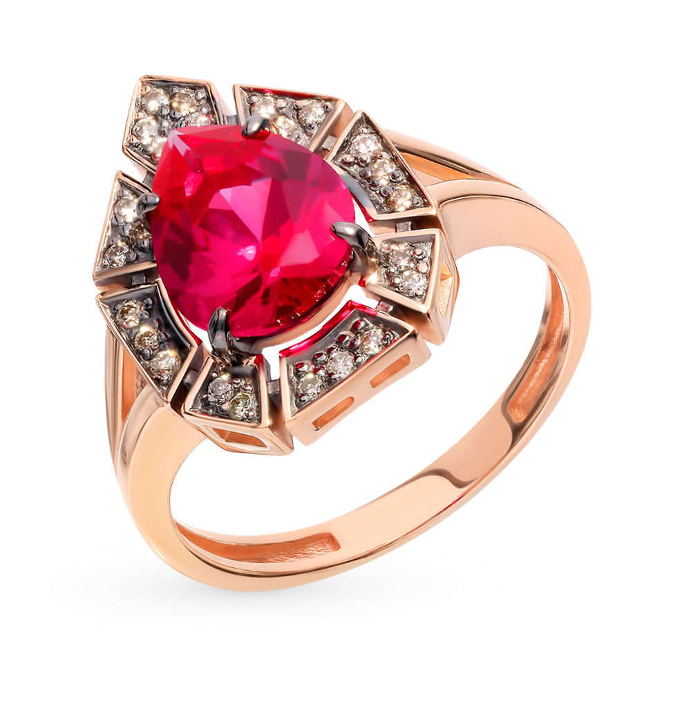 Золотое кольцо с коньячными бриллиантами и рубином в Екатеринбурге