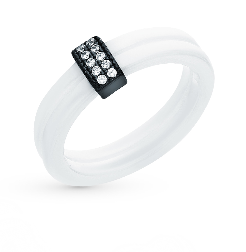 Керамическое кольцо с фианитами и серебряной вставкой в Самаре