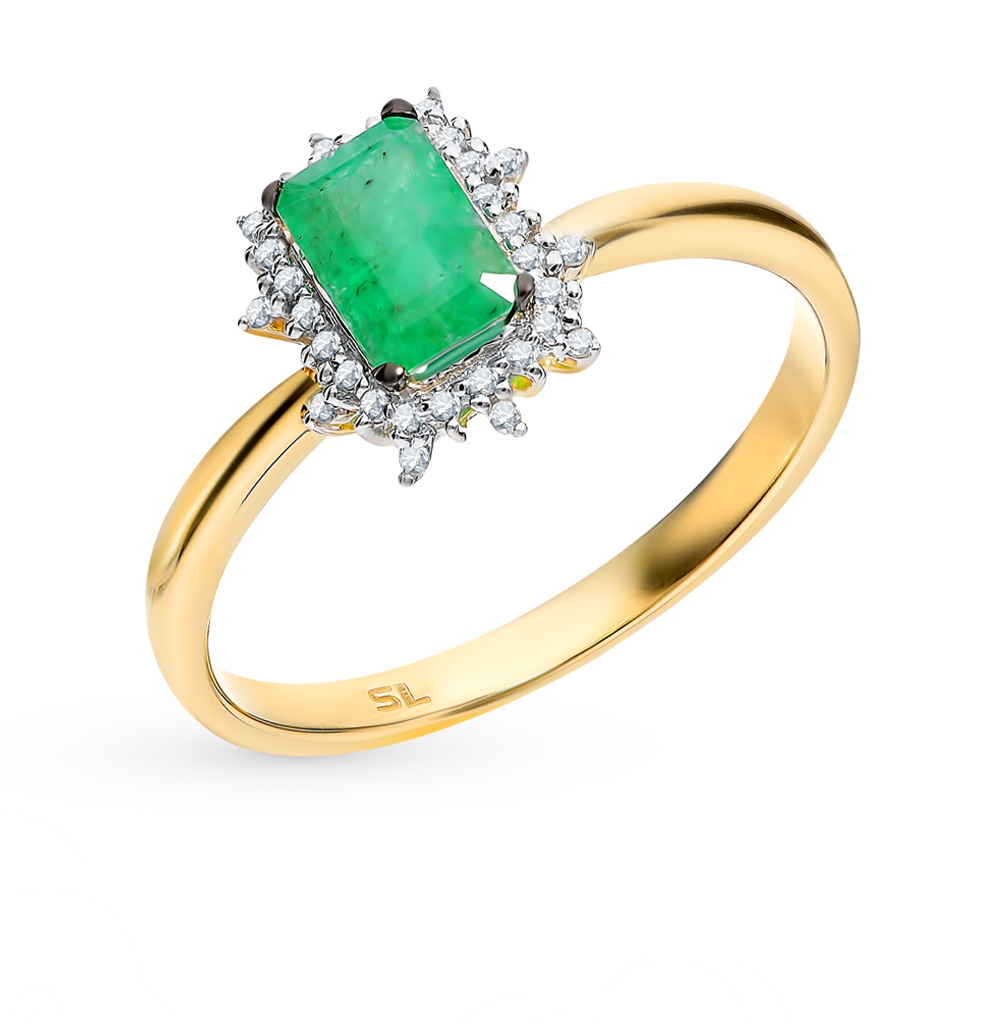 Золотое кольцо с изумрудом и бриллиантами в Самаре
