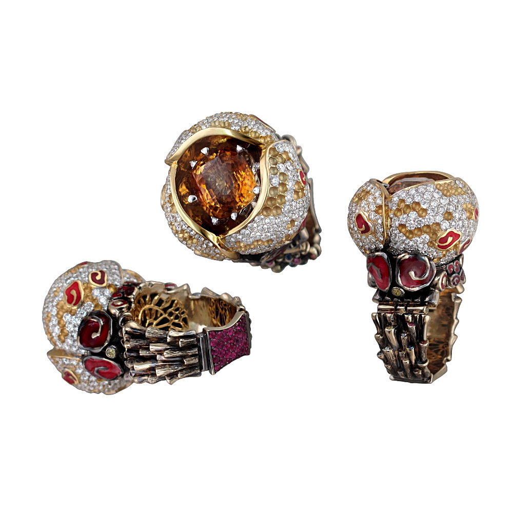 Золотое кольцо с эмалью, рубинами и бриллиантами в Самаре