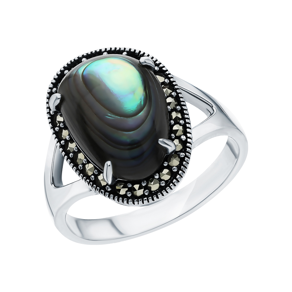 Фото «Серебряное кольцо с перламутром и марказитами»