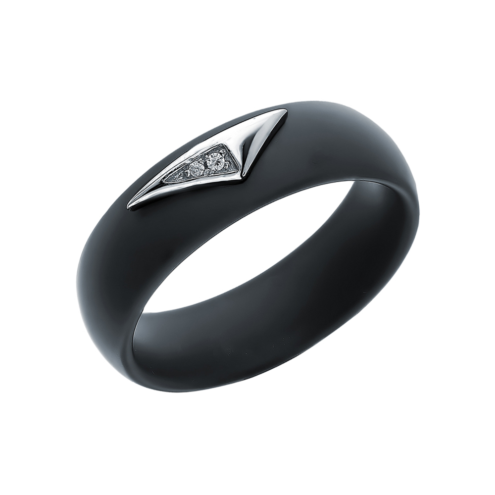 Керамическое кольцо с фианитами и серебряной вставкой в Новосибирске