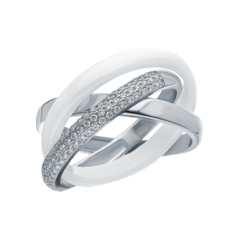 Серебряное кольцо с эмалью, кубическим цирконием и керамикой в Самаре