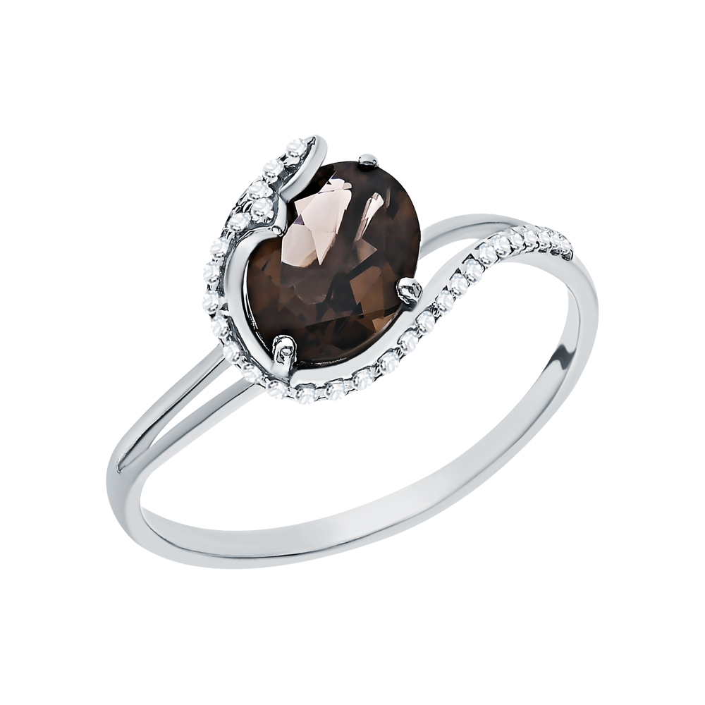 Серебряное кольцо с кубическим цирконием и кварцами дымчатыми в Екатеринбурге