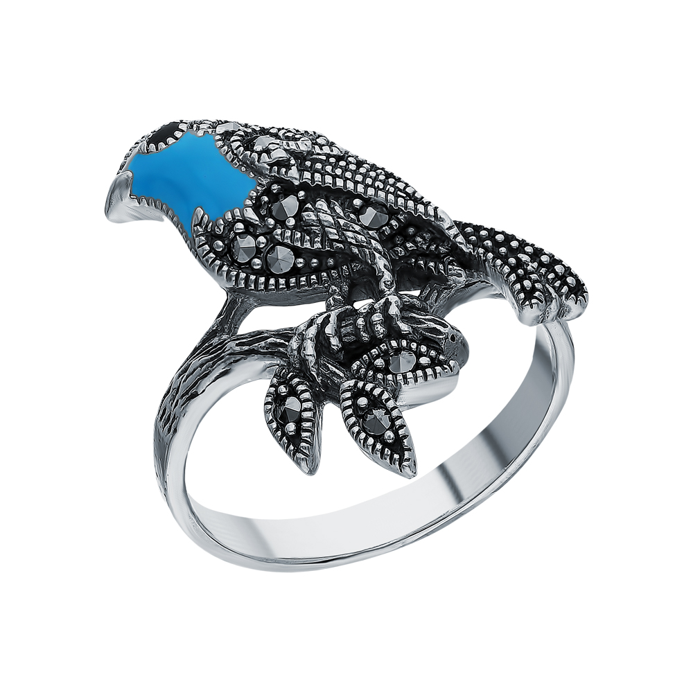Фото «Серебряное кольцо с эмалью и марказитами swarovski»
