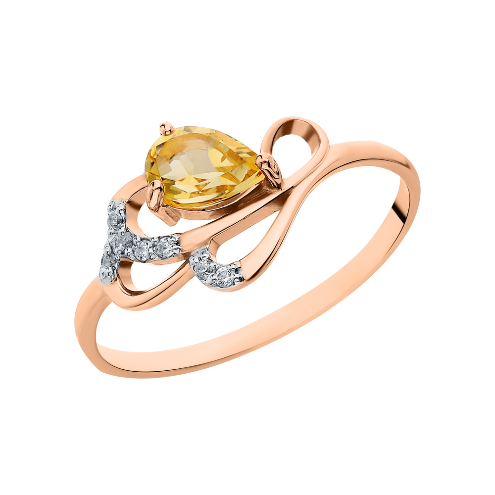 Фото «Золотое кольцо с цитринами и фианитами»