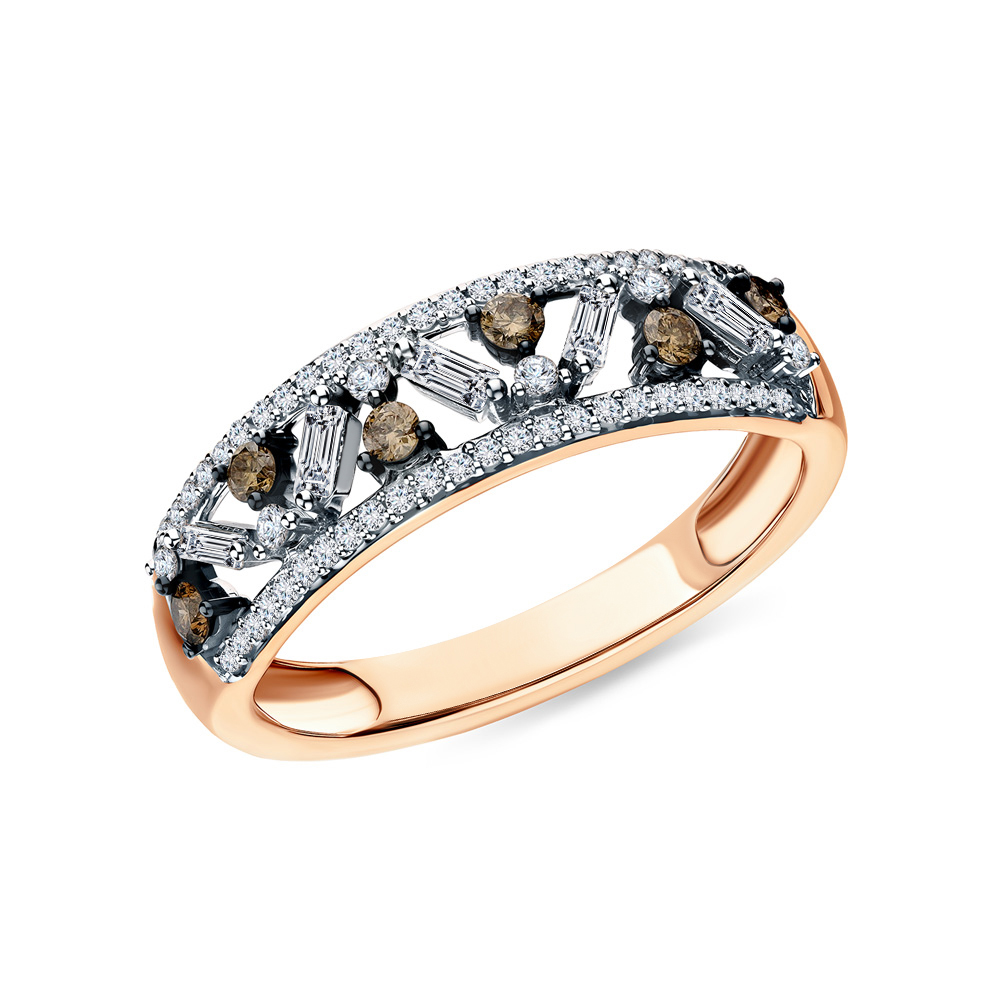 Золотое кольцо с коньячными бриллиантами и бриллиантами в Новосибирске