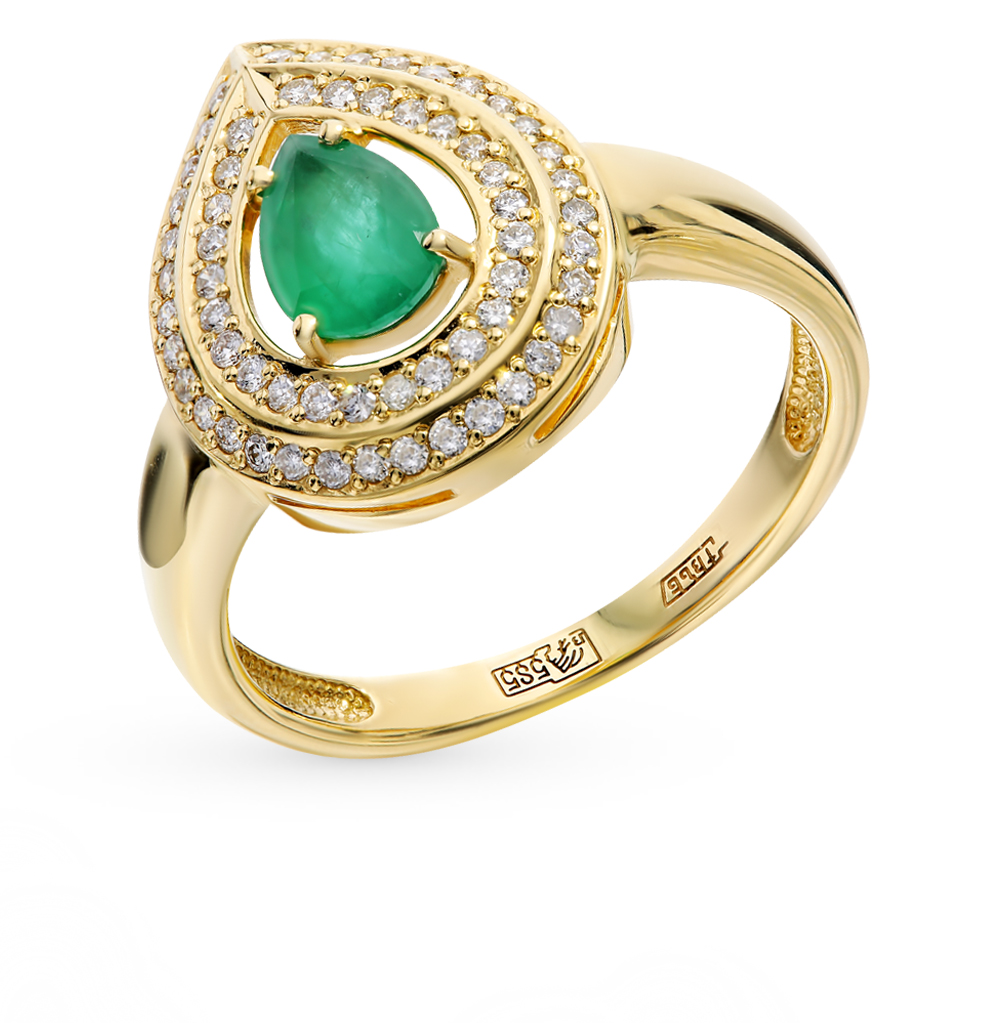 Золотое кольцо с изумрудом и бриллиантами в Новосибирске