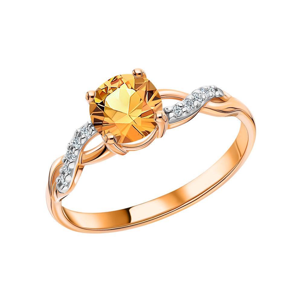 Золотое кольцо с цитринами и бриллиантами в Екатеринбурге