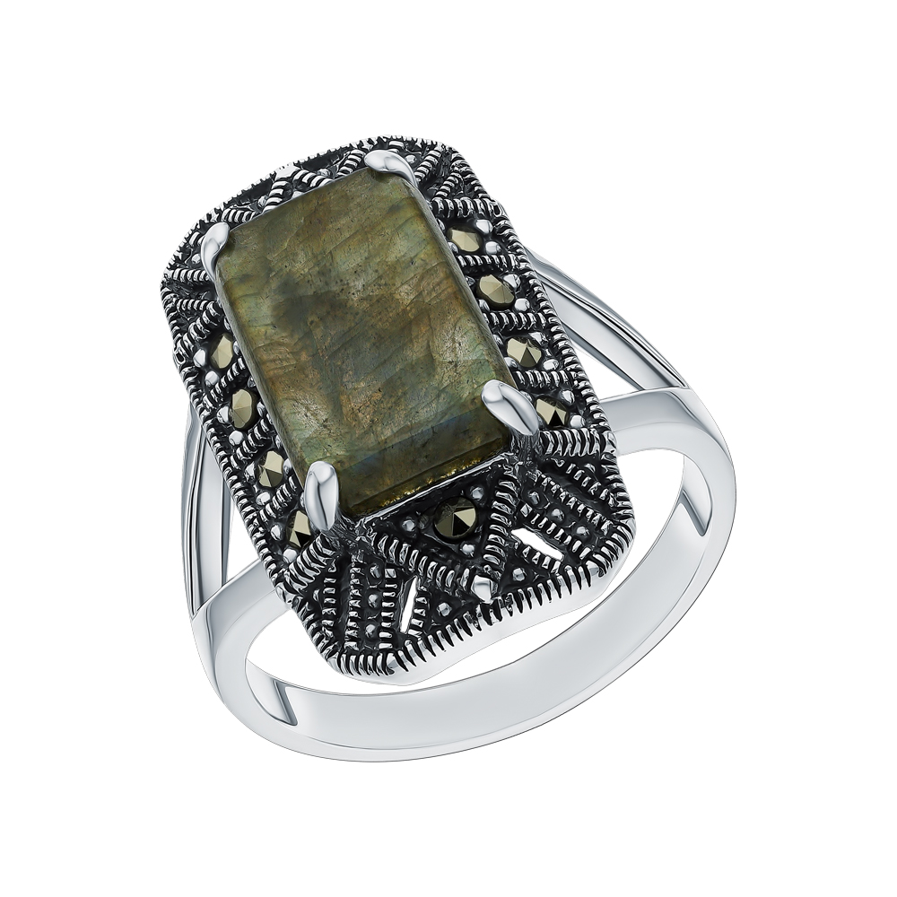 Серебряное кольцо с марказитами и лабрадоритами в Самаре