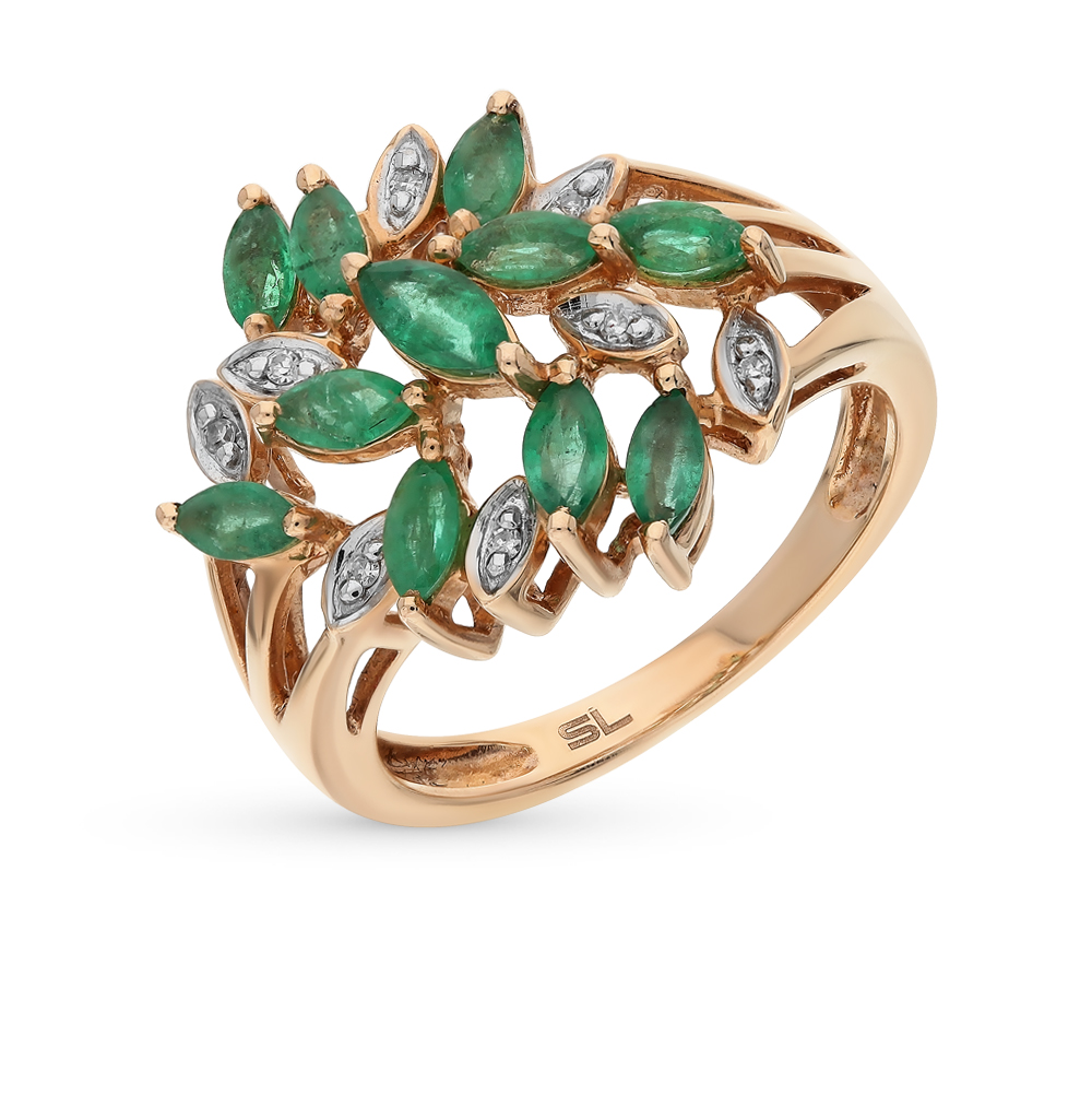 Золотое кольцо с изумрудами и бриллиантами в Екатеринбурге