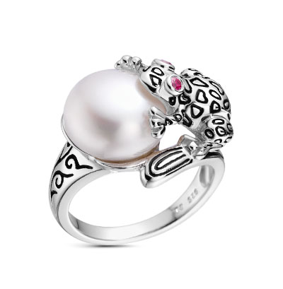 Серебряное кольцо с эмалью, жемчугом и фианитами в Самаре