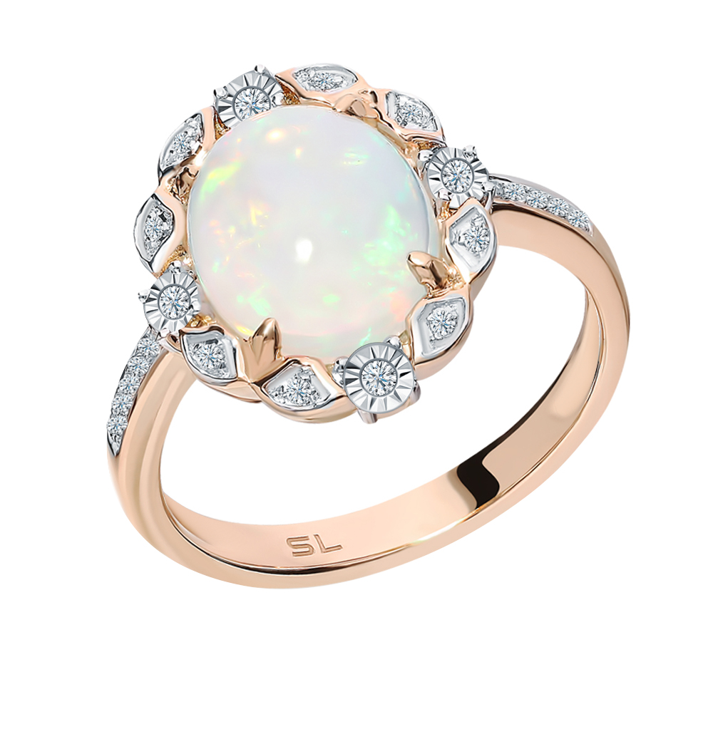 Фото «Золотое кольцо с опалом и бриллиантами»