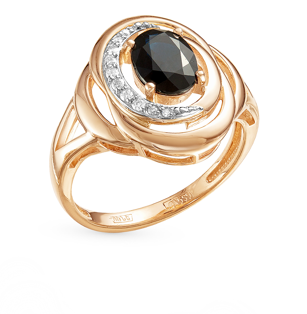 Золотое кольцо с сапфирами и бриллиантами в Новосибирске
