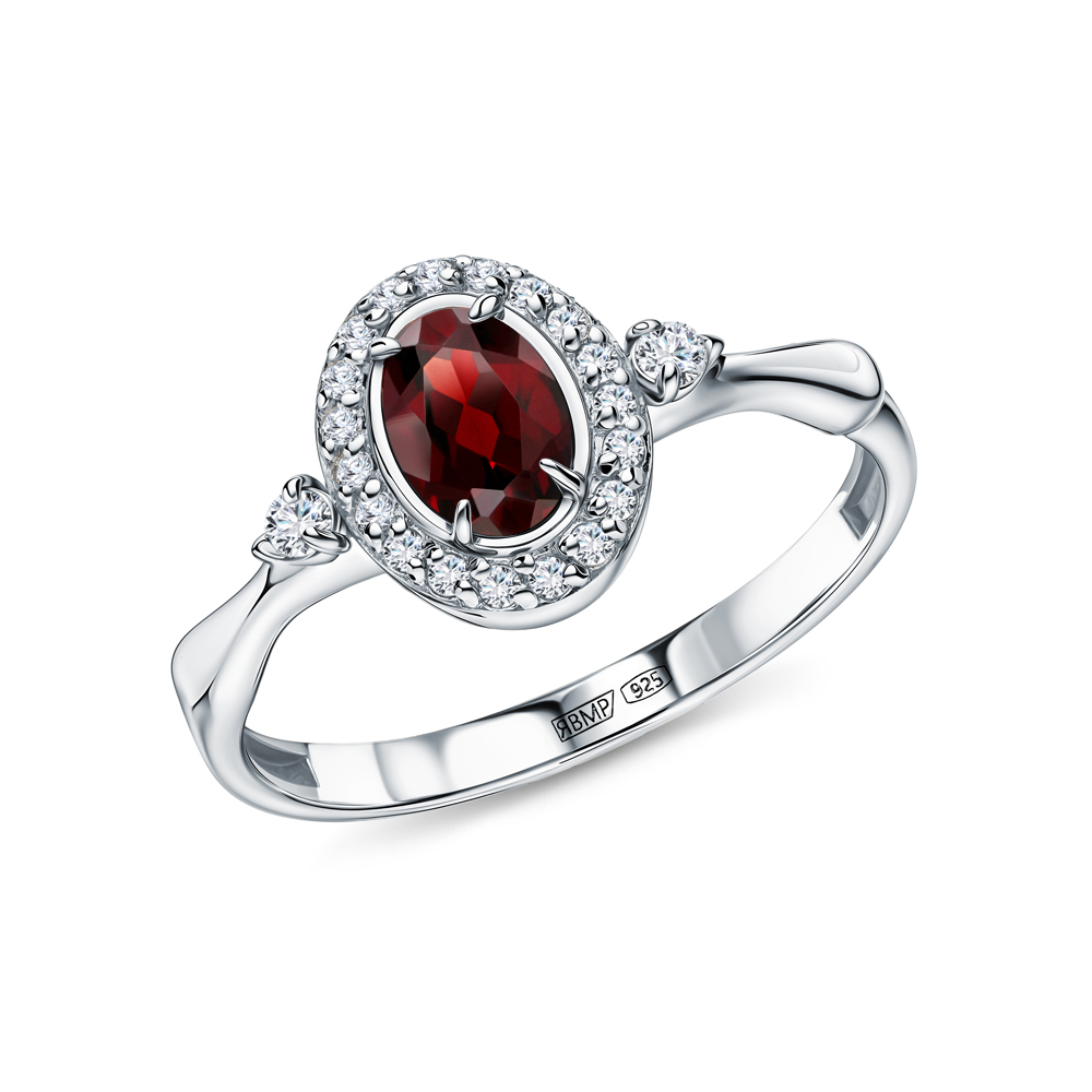 Фото «Серебряное кольцо с фианитами и гранатами природными»